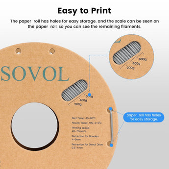 Sovol Black/White/Gray/Blue PLA 3D Printing Filament 2KG (4.4lbs) - SOVOL