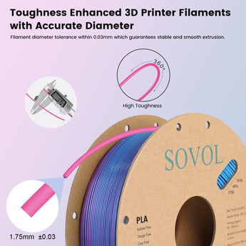 Sovol Silk PLA 3D Printing Filament Single/Dual/Tri/Rainbow Colors 1.75mm - SOVOL