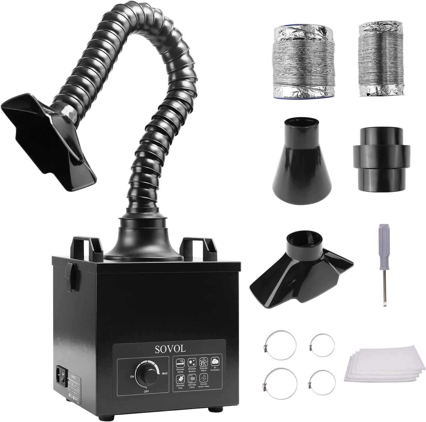 Sovol Solder Fume Extractor, 100W Suction Smoke Absorber Remover with Air Volume 200m³/h, 3-Stage Filtration, 2 shapes of Smoke Hoods and 3 Exhaust Hoses for Welding Smoke Absorption Soldering - SOVOL Offical Website